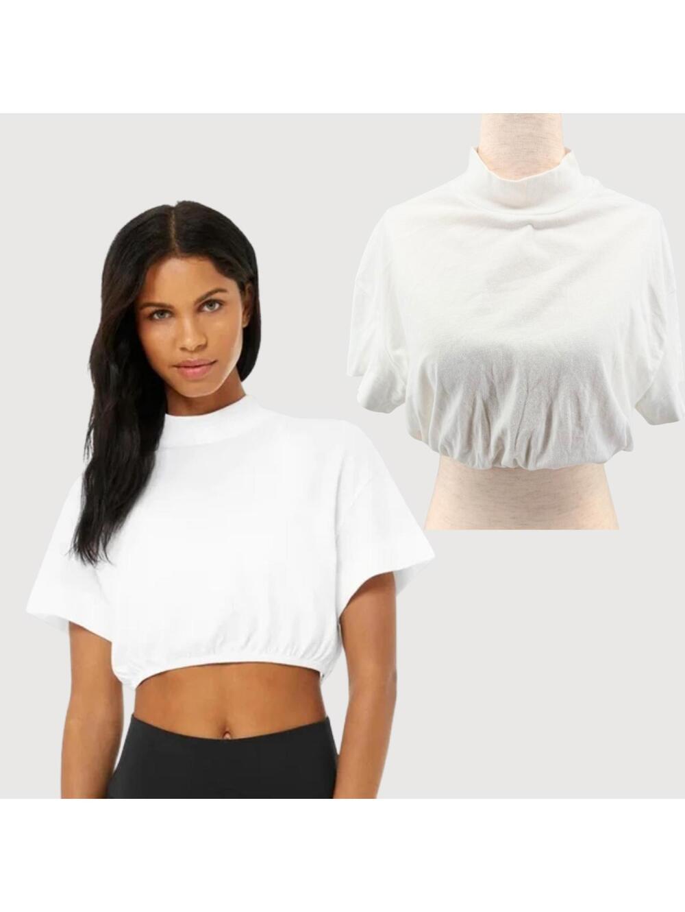 Alo Yoga Kick It Crop Top White Mock Neck XS Athleisure